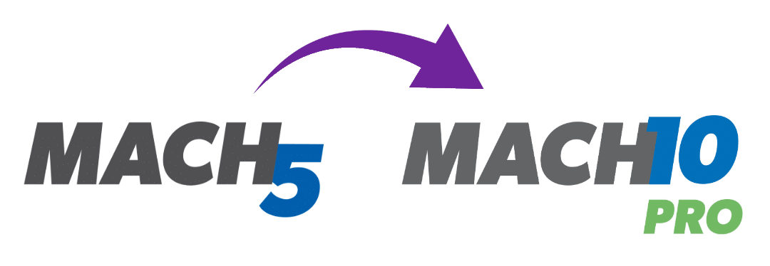MACH5 logo with an arrow pointing over to the MACH10 Pro logo