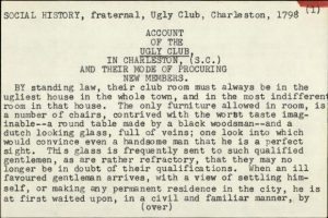 The MESDA Subject Database includes a variety of information that the researchers found intriguing, such as this post about "The Ugly Club"